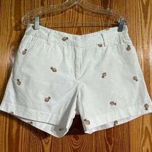 Tahiti Reef Club White All Over Embroidered Pineapples 100% Cotton Shorts